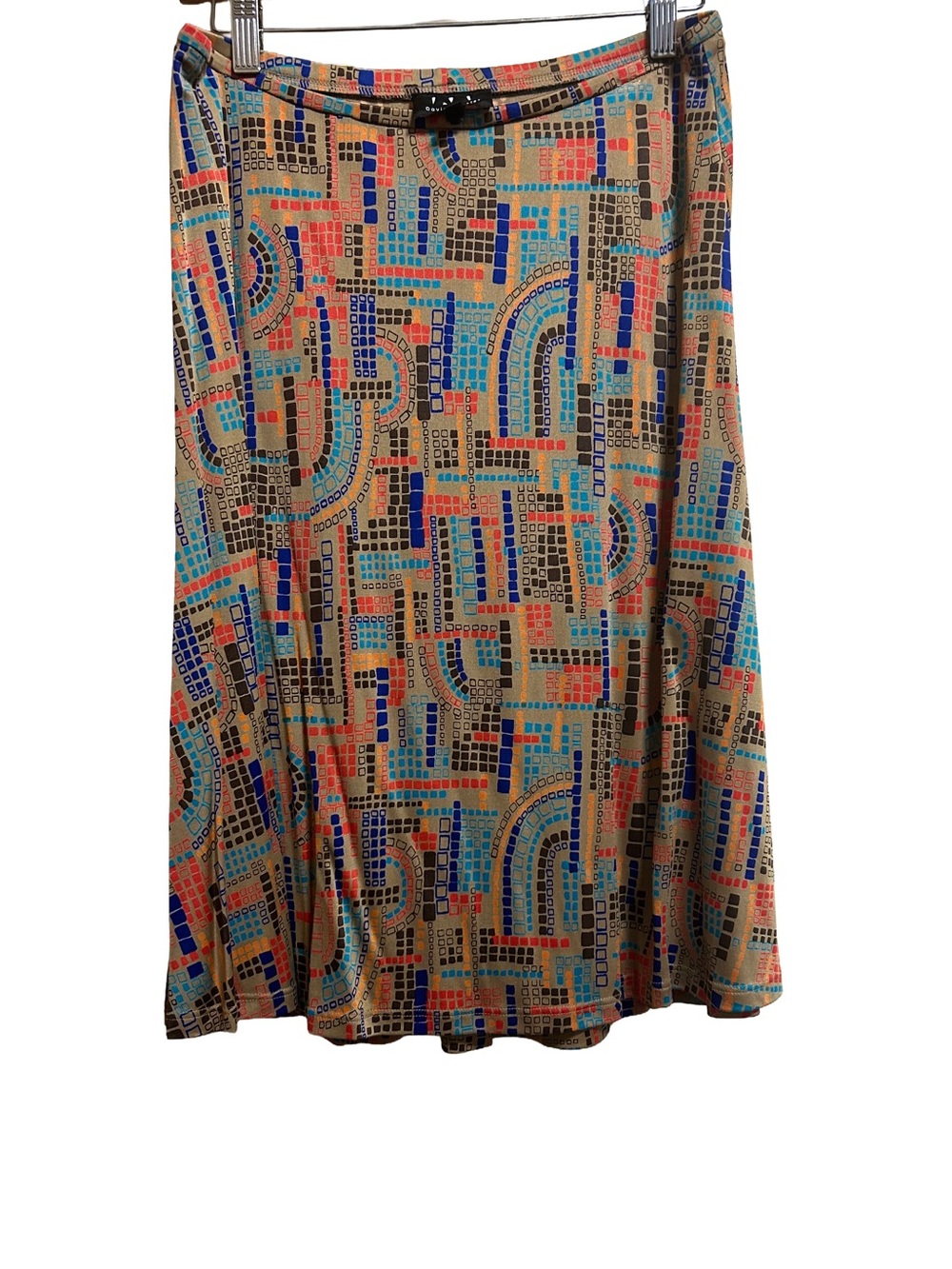Vintage Y2K David Meister 100% Silk Geometric Mosaic Skirt S